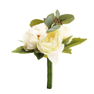 Flores Decorativas Permanentes - Peônias 30cm Branco-verde - 6 Buquês