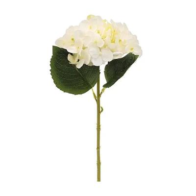 Flores Decorativas Permanentes - Hortênsia Com Folhas 37cm Branco-verde - 6 Hastes
