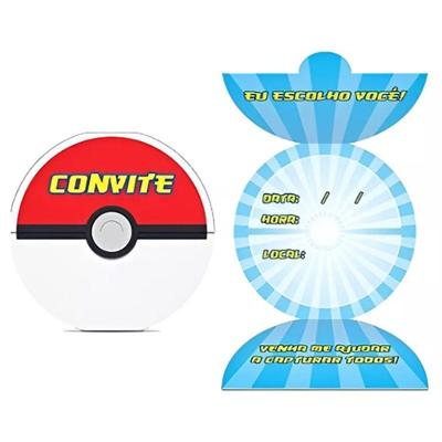 Convite De Aniversário Pocket Monsters - 8 Un