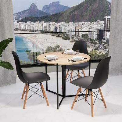 Mesa Redonda Dobrável 90cm Amadeirado Claro Mdf 25mm Com Ferro Ideal Para 3 Pessoas
