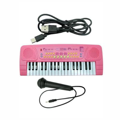 Teclado Eletrônico Com Microfone Mini 37 Teclas Rosa Brinquedo