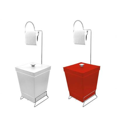 Kit 2 Lixeiras Com Suporte De Papel Higiênico - Stolf Branco + Vermelho