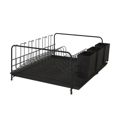Escorredor De Louça Com Bandeja E Porta Talheres De Plástico - Stolf Preto + Preto