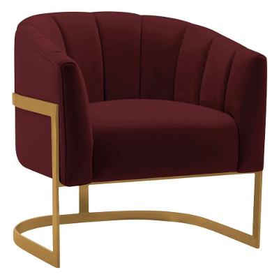 Poltrona Decorativa Sala De Estar Recepção Mavie Base De Ferro Dourado Suede - Amarena Móveis Cor Bordô