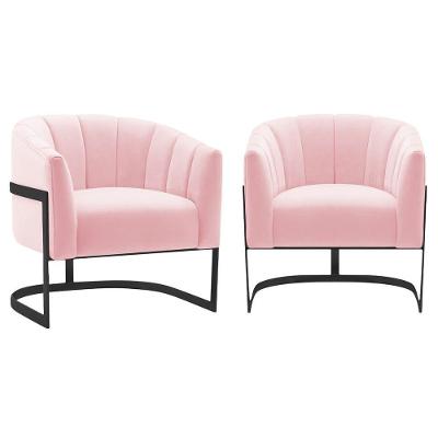 Kit 2 Poltronas Decorativas Sala De Estar Recepção Mavie Base De Ferro Preto Suede - Amarena Móveis Cor Rosa Bebê