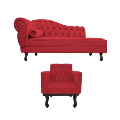 Kit Diva Recamier Diana 120cm Lado Direito E 1 Poltrona Classic Suede - Amarena Móveis Cor Vermelho