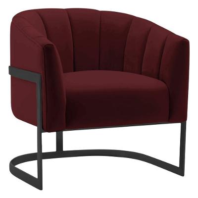 Poltrona Decorativa Sala De Estar Recepção Mavie Base De Ferro Preto Suede - Amarena Móveis Cor Bordô