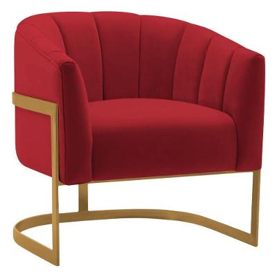 Poltrona Decorativa Sala De Estar Recepção Mavie Base De Ferro Dourado Suede - Amarena Móveis Cor Vermelho