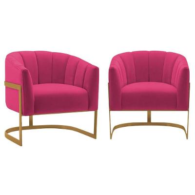 Kit 2 Poltronas Decorativas Sala De Estar Recepção Mavie Base De Ferro Dourado Suede - Amarena Móveis Cor Pink
