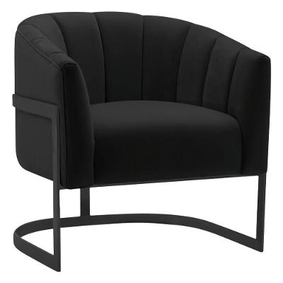 Poltrona Decorativa Sala De Estar Recepção Mavie Base De Ferro Preto Suede - Amarena Móveis Cor Preto