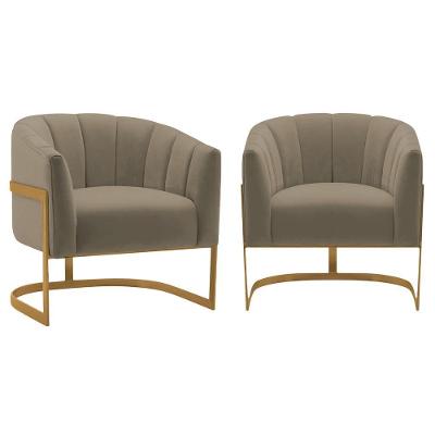 Kit 2 Poltronas Decorativas Sala De Estar Recepção Mavie Base De Ferro Dourado Suede - Amarena Móveis Cor Cappuccino