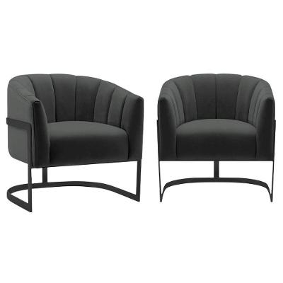 Kit 2 Poltronas Decorativas Sala De Estar Recepção Mavie Base De Ferro Preto Suede - Amarena Móveis Cor Cinza Escuro