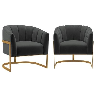 Kit 2 Poltronas Decorativas Sala De Estar Recepção Mavie Base De Ferro Dourado Suede - Amarena Móveis Cor Cinza Escuro
