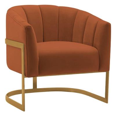 Poltrona Decorativa Sala De Estar Recepção Mavie Base De Ferro Dourado Suede - Amarena Móveis Cor Terracota
