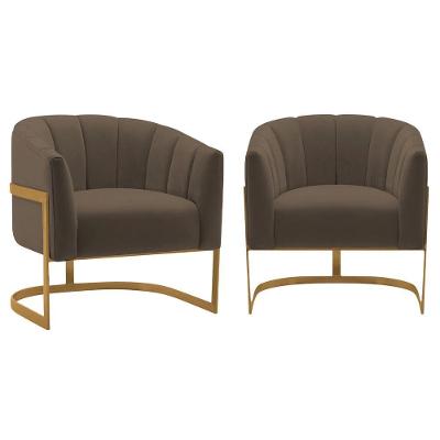 Kit 2 Poltronas Decorativas Sala De Estar Recepção Mavie Base De Ferro Dourado Suede - Amarena Móveis Cor Marrom