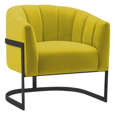 Poltrona Decorativa Sala De Estar Recepção Mavie Base De Ferro Preto Suede - Amarena Móveis Cor Amarelo