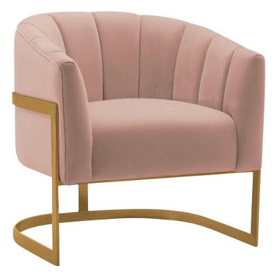 Poltrona Decorativa Sala De Estar Recepção Mavie Base De Ferro Dourado Suede - Amarena Móveis Cor Rosê