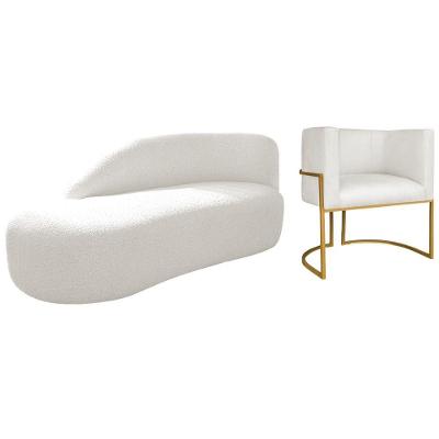 Kit Divã Luna 185cm Lado Esquerdo E 01 Poltrona Base De Ferro Dourado Bouclé Cor Branco Tx