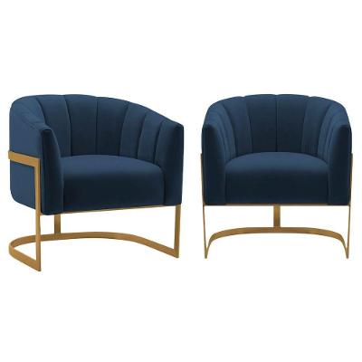Kit 2 Poltronas Decorativas Sala De Estar Recepção Mavie Base De Ferro Dourado Suede - Amarena Móveis Cor Azul Marinho