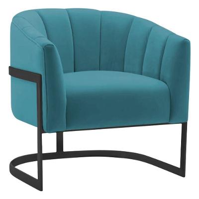 Poltrona Decorativa Sala De Estar Recepção Mavie Base De Ferro Preto Suede - Amarena Móveis Cor Azul Turquesa