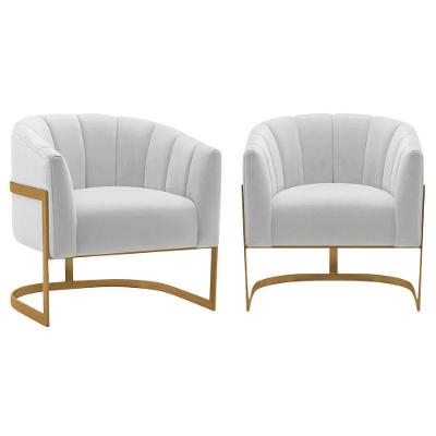 Kit 2 Poltronas Decorativas Sala De Estar Recepção Mavie Base De Ferro Dourado Suede - Amarena Móveis Cor Branco
