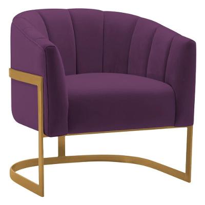 Poltrona Decorativa Sala De Estar Recepção Mavie Base De Ferro Dourado Suede - Amarena Móveis Cor Roxo