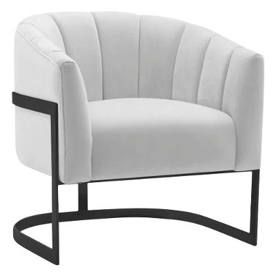 Poltrona Decorativa Sala De Estar Recepção Mavie Base De Ferro Preto Suede - Amarena Móveis Cor Branco