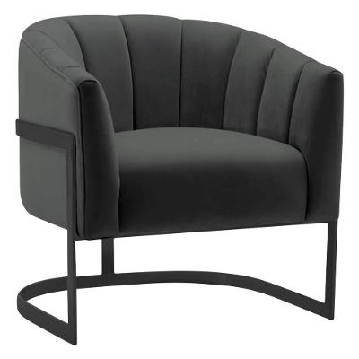 Poltrona Decorativa Sala De Estar Recepção Mavie Base De Ferro Preto Suede - Amarena Móveis Cor Cinza Escuro