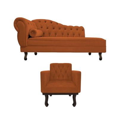 Kit Diva Recamier Diana 120cm Lado Direito E 1 Poltrona Classic Suede - Amarena Móveis Cor Terracota