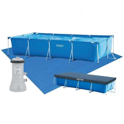 Piscina Estrutural Retangular 7.127 Litros Com Filtro 220v + Capa + Forro Pvc Armação Intex