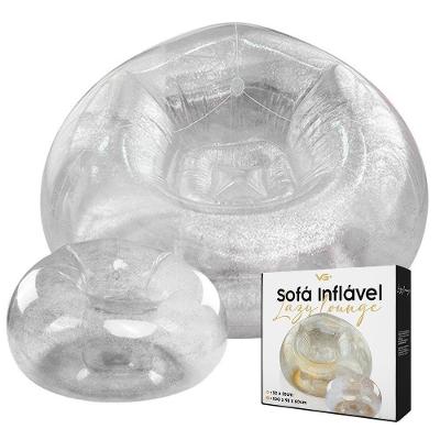 Poltrona Inflável Lazy Lounge Glitter Com Puff Vg Plus Prata