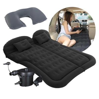 Colchão Cama Aveludada Inflável Para Viagem Suv Carro Com Bomba Elétrica 12v E Almofada De Pescoço Vg Plus Preto