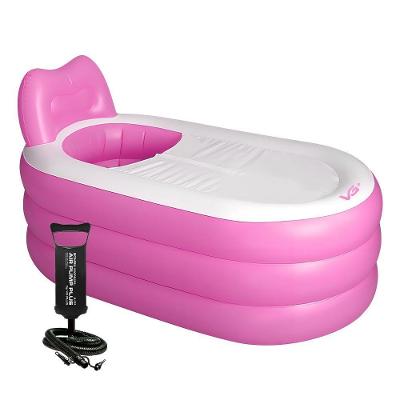 Banheira Inflável Portátil Com Encosto 150l Vg Plus Rosa