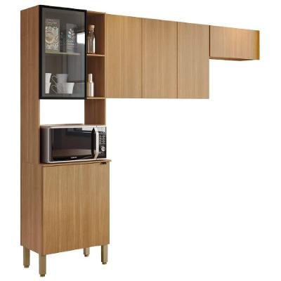 Armário De Cozinha Completa 6 Portas Com Vidro E Nicho Para Micro Ondas Vert Plus Kit's Paraná Madeirado