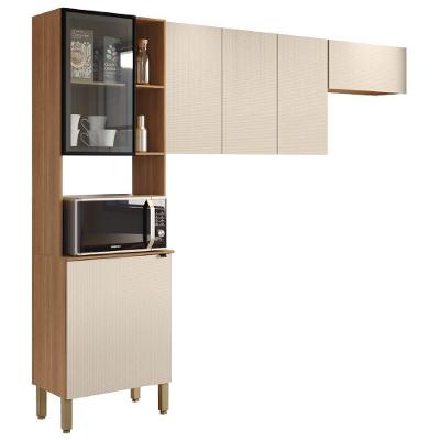 Armário De Cozinha Completa 6 Portas Com Vidro E Nicho Para Micro Ondas Vert Plus Kit's Paraná Madeir/off