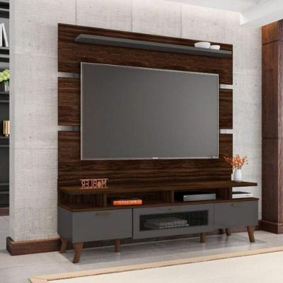 Rack Com Painel Para Tv 65 Polegadas Mdf Moderno Sala De Estar Marrom Palisandro Cinza Régio