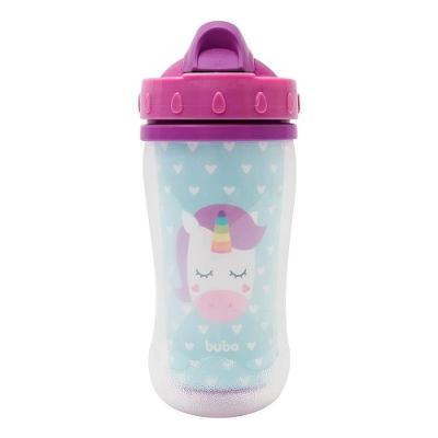 Copo Infantil Com Parede Dupla Animal Fun Unicornio Com Canudo Buba