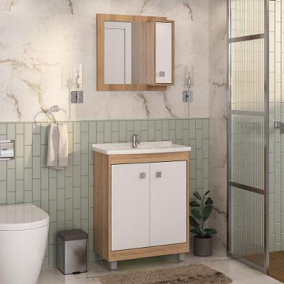 Gabinete Banheiro Com Cuba 60cm Castanho Argel/branco