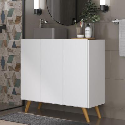 Gabinete Banheiro 3 Portas Retrô 90Cm Multimóveis Mp5030 Branco/Natural
