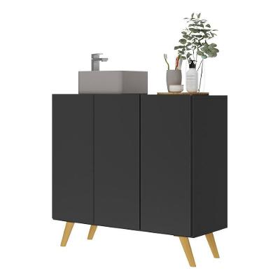 Gabinete Banheiro 3 Portas Retrô 90Cm Multimóveis V5030 Preto/Natural Preto/Natural