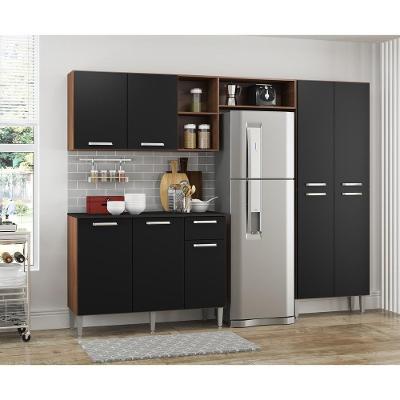 Cozinha Compacta Com Armário E Balcão Pequim Up Multimóveis V2999 Carvalho Avelã/Preta