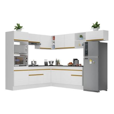 Armário De Cozinha Completa De Canto Com Rodapé Veneza Multimóveis V2083 Branco/dourado Branco/dourado