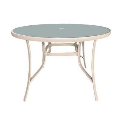 Mesa Redonda Arpoador Macaé Fratini 107 Cm Largura Alumínio Fendi Tampo De Vidro Com Furo Central