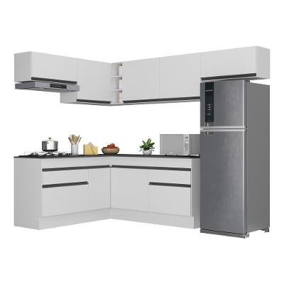 Armário De Cozinha Completa De Canto Com Rodapé Veneza Multimóveis V2104 Branco/preto Branco/preto