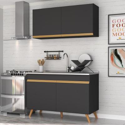 Cozinha Compacta 2 Peças Com Armário E Balcão Mp3748 Veneza Gb Multimóveis Preta