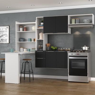 Cozinha Compacta com Mesa Dobrável Multimóveis Branca preta