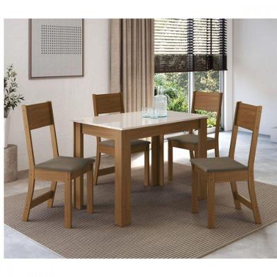 Conjunto De Mesa 1,08cm Belgica Com 4 Cadeiras Indekes Freijo/off White/cacau