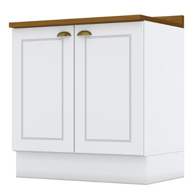 Balcão 2 Portas 80cm Americana Branco Com Tampo Nature - Móveis Henn Branco-nature