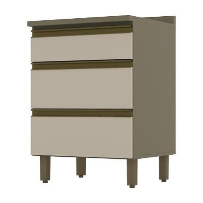 Balcão 3 Gavetas 60cm Duna-cristal Com Tampo Connect - Móveis Henn Duna-cristal