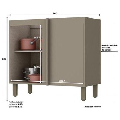 Balcão Canto Reto 1 Porta Sem Tampo Connect Duna-cristal - Móveis Henn Duna-cristal